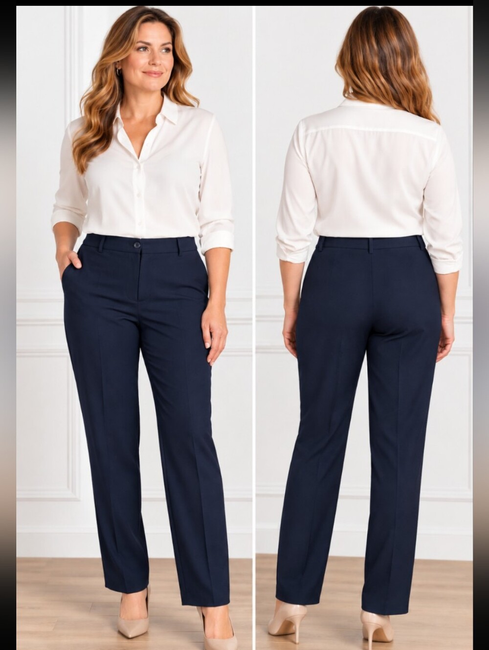 Pendleton Savvy Stretch Virgin Wool Dress Pants Navy Blue Flat Front Trousers